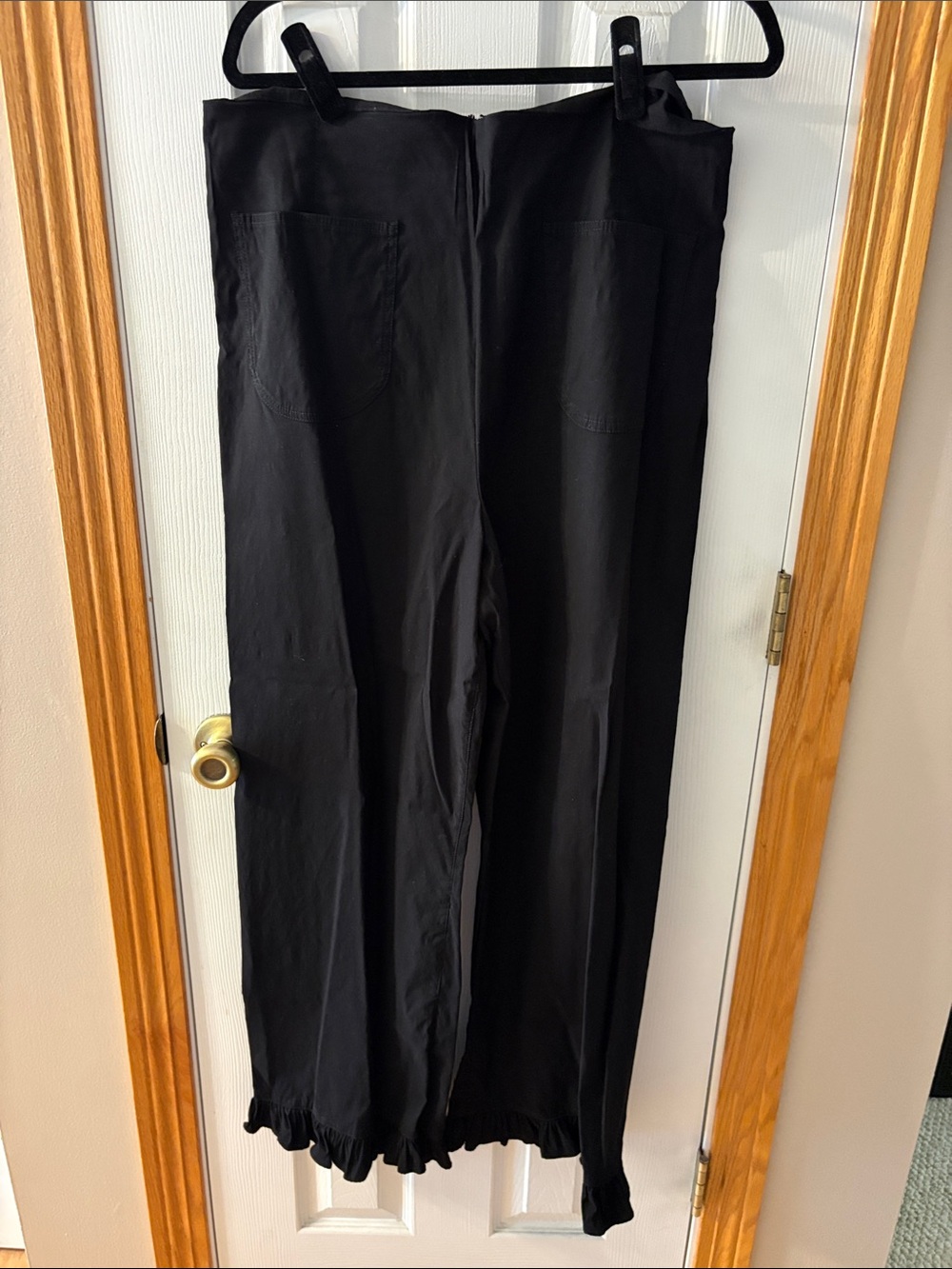 Maeve Black Wide-Leg Sweatpants with Ruffle Hem